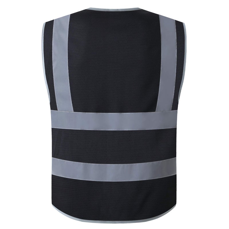 LOHASPRO High Visibility Vest for Men Reflective Safety Vest with Pockets Class 2 Construction Work Vest Zipper Front Black Safety Vest Meets ANSI/ISEA Standards(X-Large, Black 01) - Image 2